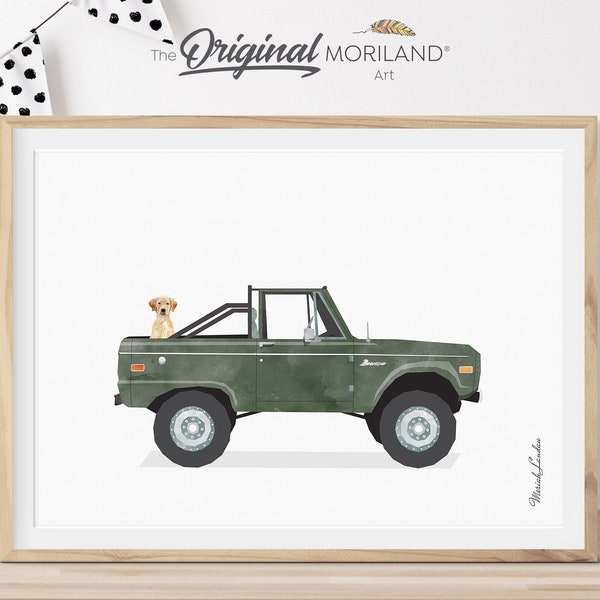 Dark Green Truck with Dog Print, Labrador Retriever Wall Art, Pet Printable Poster, Dog Memorial Gift, Pet Portrait | MORILAND®