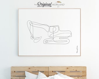 One Line Art Drawing Print, Digger Art, Construction Print, Boy Bedroom Print, Transportation Decor, Printable, Minimalist Nursery Art