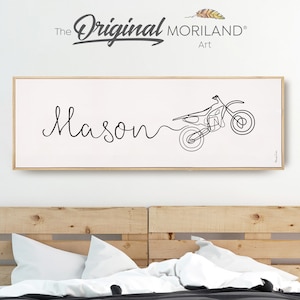 Custom Name One Line Drawing - Printable Custom Name with Dirt Bike, Personalized Christmas Gifts for Kids, Above Bed-Wall Decor, MORILAND®