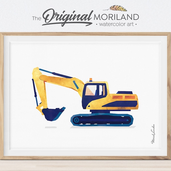 Watercolor Excavator Truck Print, Navy Construction Art (Digital Download)