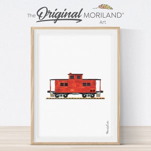 Caboose-print, verticale caboose-muurkunst, kamer treinwagon, treindecor, vintage trein, treinkwekerij, transportkunst, afdrukbare trein
