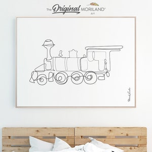 One Line Art Drawing Print, Train Art, Locomotive Print, Boy Bedroom Print, Transportation Decor, Printable, Minimalist Nursery Art