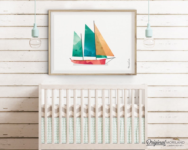 Sailboat Print Nursery Ship Print Nautical Art Print Play | Etsy