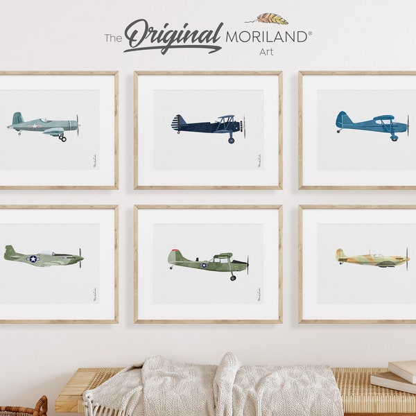 Vintage Airplanes Art Prints - Printable Set of 6, Aircraft Poster, Boy Nursery Décor, Plane Prints, Nursery Prints, LAND160 | MORILAND®