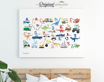 Transportation, Dinosaurs & Sports Alphabet Canvas Print, Horizontal, ABC Canvas, Classroom Decor, Boy Bedroom Art, MORILAND®