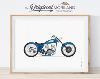 Lámina artística de acuarela de motocicleta, decoración para habitación de niño (descarga digital)