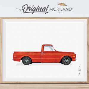 Red Old Truck Print, Vintage Pickup Truck Wall Art, Classic Car Printable Poster, Boy Nursery Decor, Transportation Art | MORILAND®