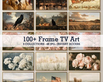 100+ Frame TV Art Bundle, 4K Seasonal TV Artwork, Christmas Halloween Floral Dog Birthday Easter Valentine Digital Download
