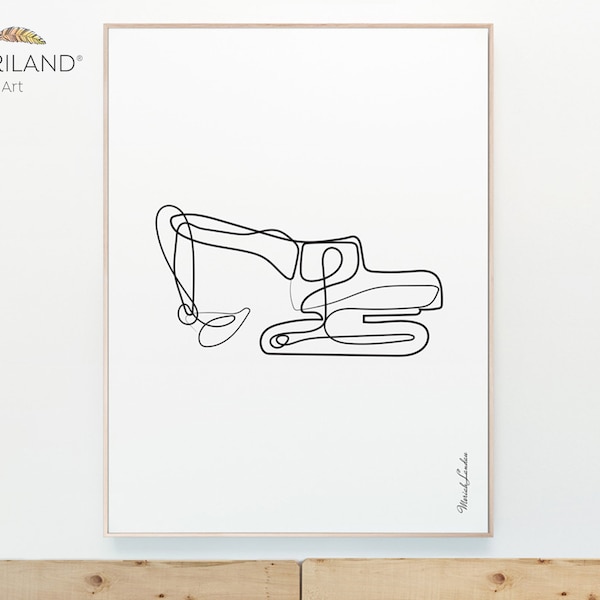 Bagger Line Art Print – Minimalistisches Baustellenfahrzeug (Digitaler Download)