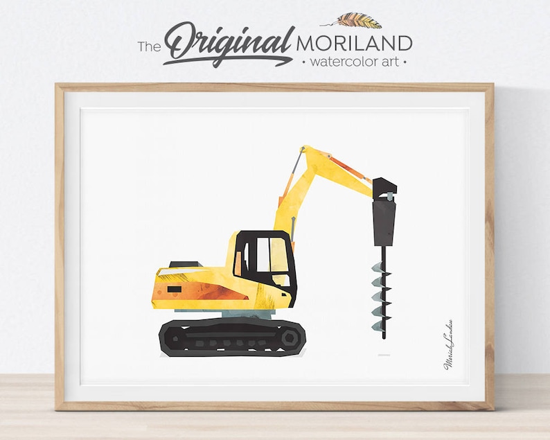 Boys Wall Art Transportation Decor Construction Birthday Machine Print Boy Bedroom Art Construction Print Drill Truck Print