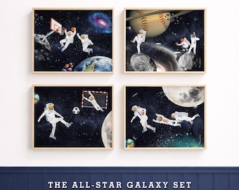 Set of 4 Astronaut Sports Prints, Boys Room Gallery Wall, Digital Download