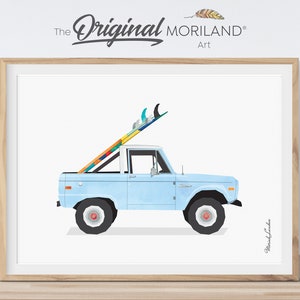 Baby Blue Vintage Car Print, Printable Surfboard Art, Surf Art, Surf Nursery Wall Art, Gifts for Kids, Coastal Bedroom Poster, MORILAND®