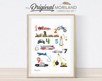 Transportation Numbers Print, Vehicles Learning Poster (Digital Download)