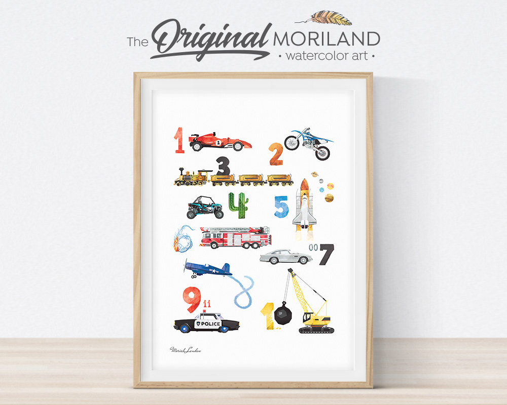 numbers print printable number transportation poster etsy
