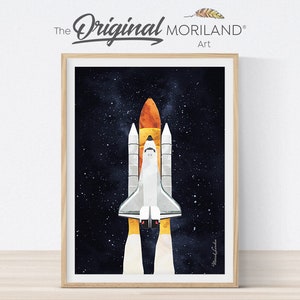 Space Shuttle Druck, Vertikales Space Shuttle Kunst, Raumschiff, Weltraum Schlafzimmer, Kinderzimmer Kunst, Two the Moon Party Dekoration, MORILAND® Art