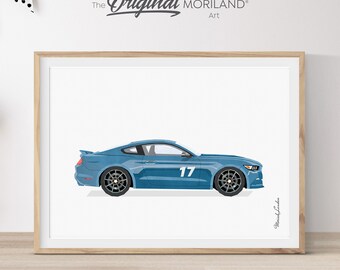 Blue Race Car Art Print, Kids Room Decor (Digital Download)
