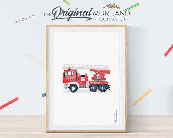 Fire Truck Print Fire Truck Decor Fire Truck Printable Art Transportation Print Fire Truck Bedroom Decor Boys Room Decor