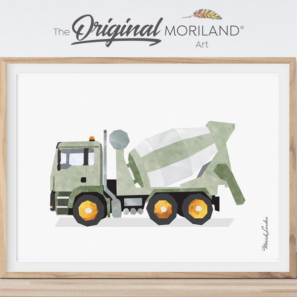 Sage Green Cement Mixer Print, Boy Nursery Art, Construction Printable, Transportation Decor, Toddler Boy Room Decor, Truck Print, MORILAND®