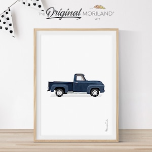 Navy Blue Old Truck Print | Vertical, Pickup Truck Wall Art, Car Print, Boy Nursery Prints, Car Printable Poster, Toddler | MORILAND®