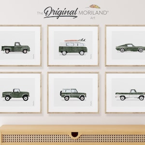 Dunkelgrüne Oldtimer Art Prints - Set von 6, Auto Poster, Kinderzimmer Dekor, Auto Drucke, LAND145 | MORILAND®