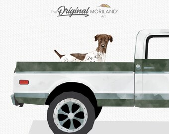 German Shorthaired Pointer Dog in Green Pickup Truck Print (Digital Download)