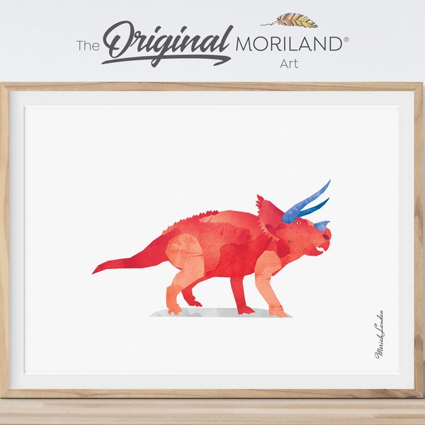 Dinosaur Print, Red Triceratops Print, Dinosaur Printable, Toddler Boy Room Decor, Watercolor Dinosaur, Dino Poster, By MORILAND®