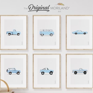 Baby Blue Classic Cars Art Prints - Printable Set of 6 | Vertical, Car Poster, Car Prints Boys Room, Nursery Decor | MORILAND®