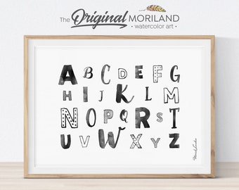 Black and White Alphabet Print, Kids Nursery Wall Art (Digital File)