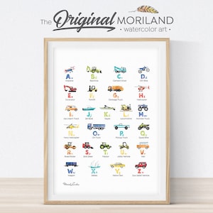 Alphabet Print, Printable Transportation Alphabet Poster, ABC Poster, Alphabet Art, Nursery Decor, Vertical, Construction Art, MORILAND®