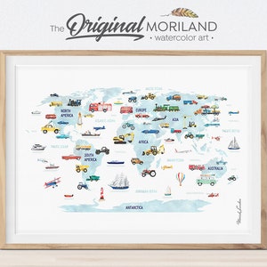 Stampa mappa del mondo, decorazione trasporti, orizzontale, poster educativo, arte mappa del mondo, decorazione aula, arte ragazzo veicolo, mappa del mondo stampabile