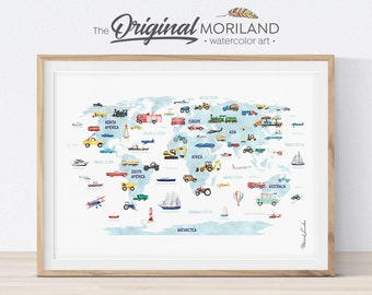 Transportation World Map Print, Vehicle Classroom Decor (Digital Download)