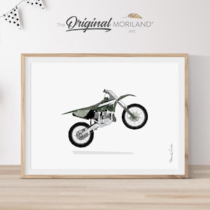 Impressão de bicicleta suja verde escuro, decoração para impressão de bicicleta suja, arte de parede de motocross, pôster de berçário de menino, decoração de quarto de menino grande | MORILAND®