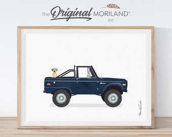 Classic Car with Dog Print, Labrador Retriever in Pickup Truck Wall Art, Pet Printable Poster, Pet Memorial Gift, Pet Portrait | MORILAND®