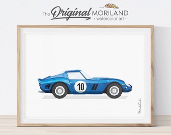Blue Sports Car Watercolor Art Print, Race Car Decor (Digital Download)