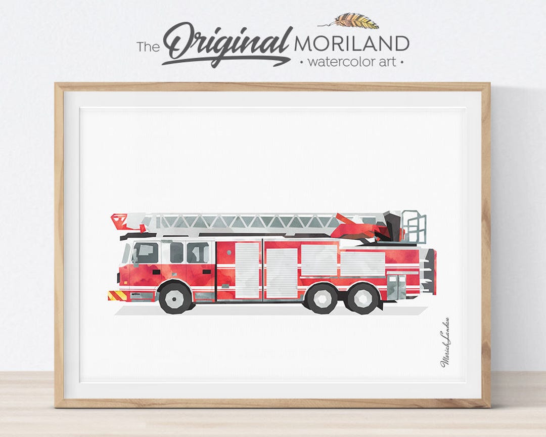 Fire Truck Print, Fire Truck Printable, Ladder Truck Print, Firetruck