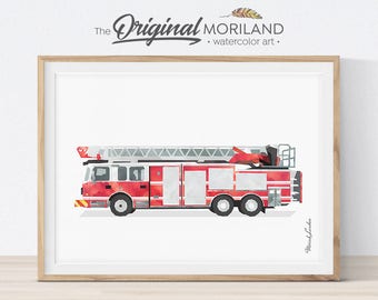 Fire Truck Print, Fire Truck Printable, Ladder Truck Print, Firetruck Decor, Transportation Wall Art, Firetruck Birthday, Kid Room Decor