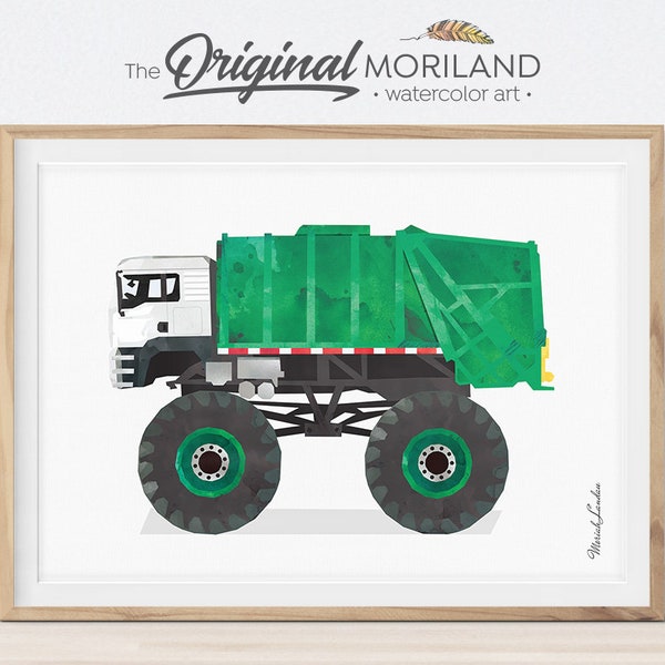 Garbage Truck Monster Truck Print, Children's Room Decor, Kids Vehicle Wall Art, Big Boys Prints, Monster Truck Birthday, Truck Prints