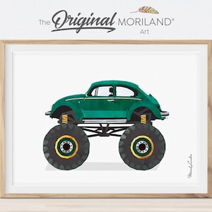 Classic Car Monster Truck Print, Printable Monster Truck Art, Transportation Art, Boys Nursery Decor, Monster Truck Birthday