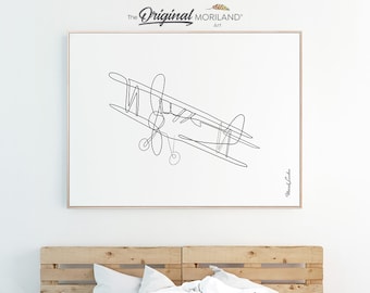 Biplane One Line Art Print, Minimalist Plane Drawing (Digital Download)
