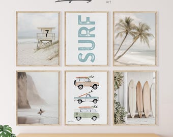 Set of 6 Surf Art Prints, Beach Nursery Gallery Wall, Digital Download