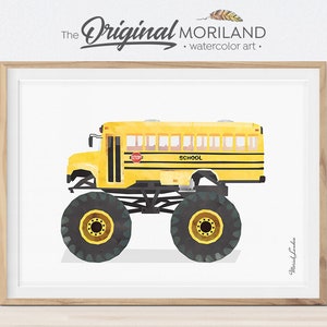 School Bus Monster Truck Printable, Monster Truck Birthday, Boys Nursery Decor, Truck Prints, Monster Truck Watercolor Poster | MORILAND®