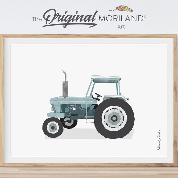 Pale Blue Tractor Wall Art, Tractor Nursery, Vintage Tractor, Transportation Printable Wall Art, Toddler Boy Room Decor | MORILAND®