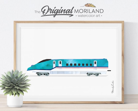 Bullet Train Print, Transportation Art Print, Train Illustration, Vehicle, Nursery Wall Art, Train Decor, Boys Room Art, Train Birthday