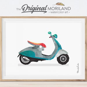 Scooter Print, Vespa Art, Nursery Boy Decor, Kids Transportation, Vintage Scooter Printable, Vehicles Art, Toddler Wall Art