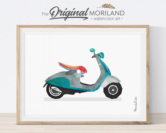 Vintage Vespa Scooter Print: Kids Room Transportation Art (Digital Download)