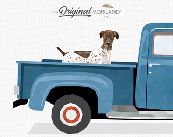 Vintage Truck with German Shorthaired Pointer Dog Art Print (Digital Download)