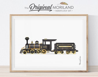 Steam Locomotive Watercolor Print, Train Nursery Decor (Digital Download)