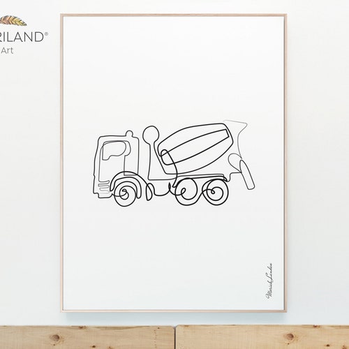 One Line Art Drawing Print Cement Mixer Art Construction Etsy