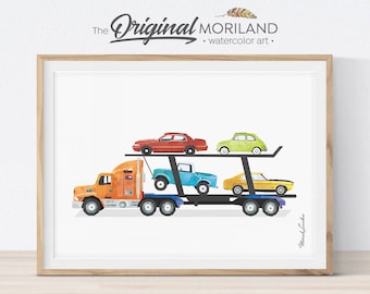 Car Carrier Print, Transportation Wall Art, Truck Print, Toddler Boy Wall Art, Car Bedroom Decor, Printable, Truck Party, Gifts for Kids