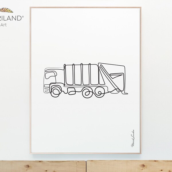 Müllauto Line Art Print - Minimalistischer Junge Zimmer Dekor (Digitaler Download)